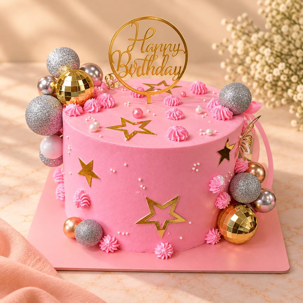 Blue birthday celebration cake