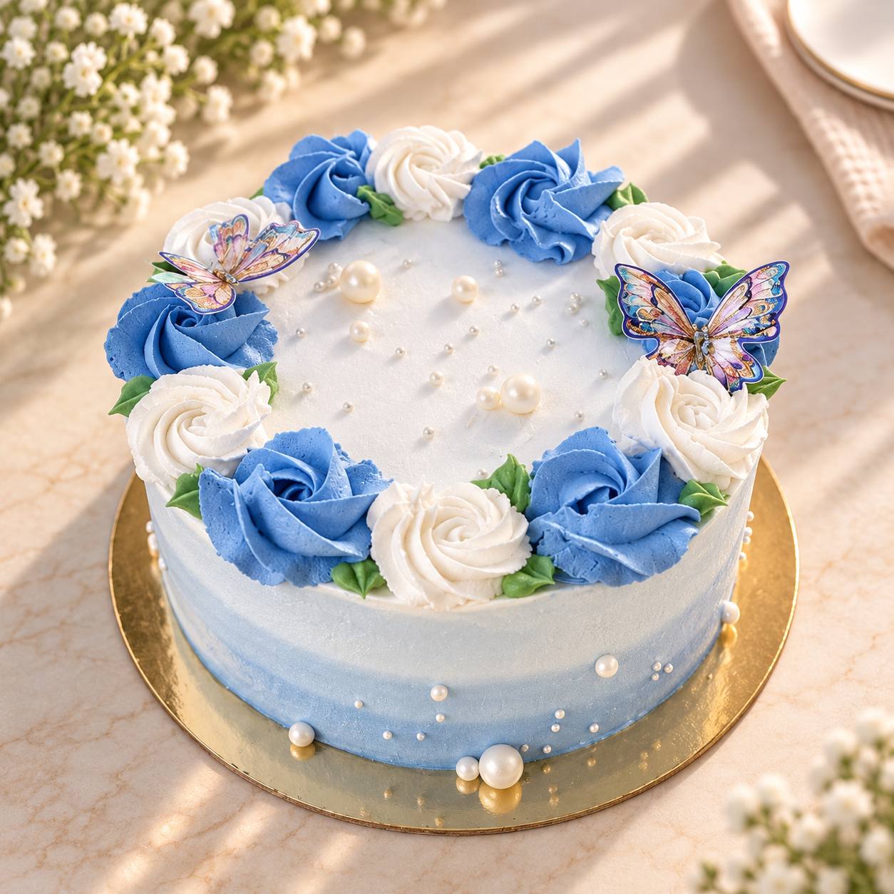 Blue rose vegan celebration cake