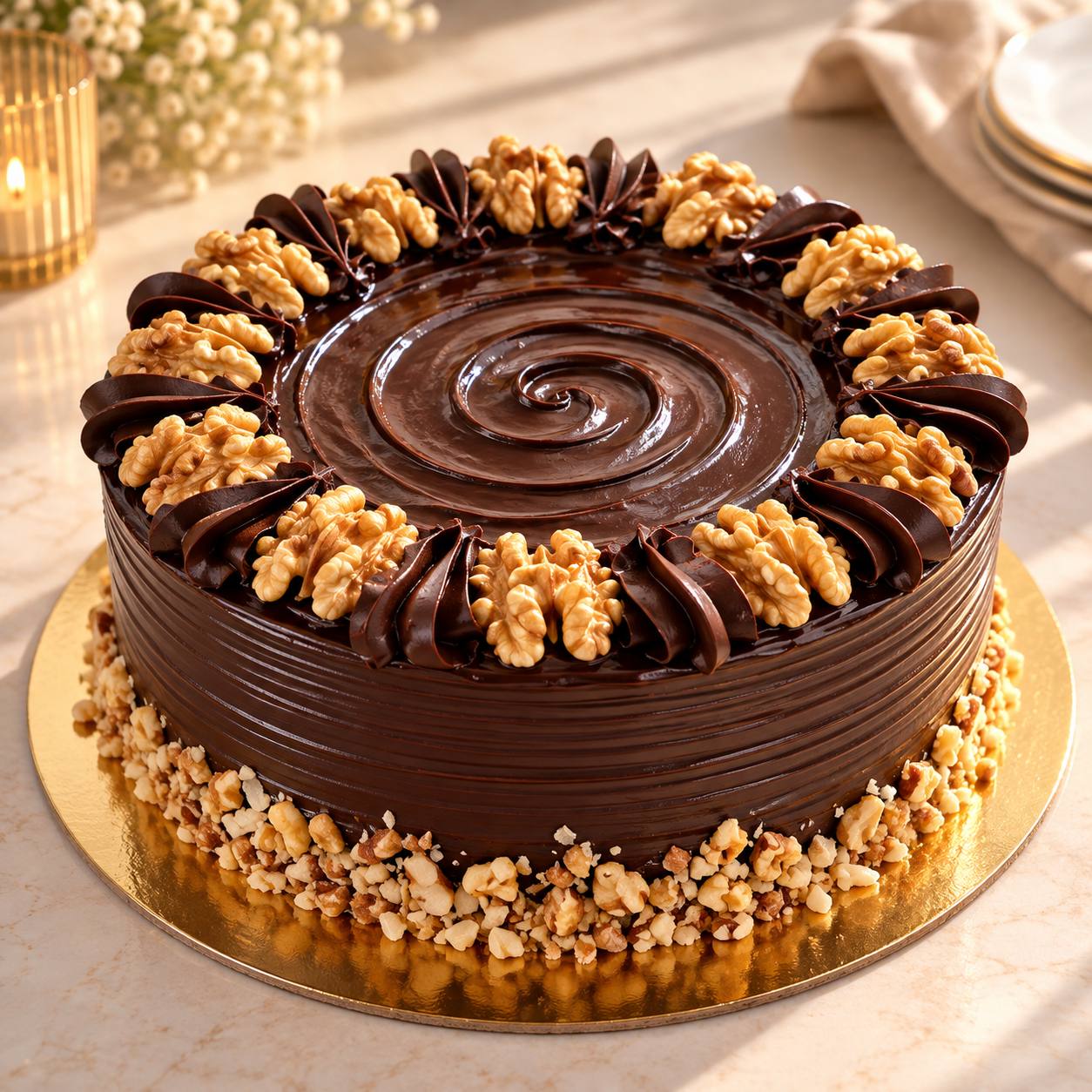 Vegan walnut chocolate cake