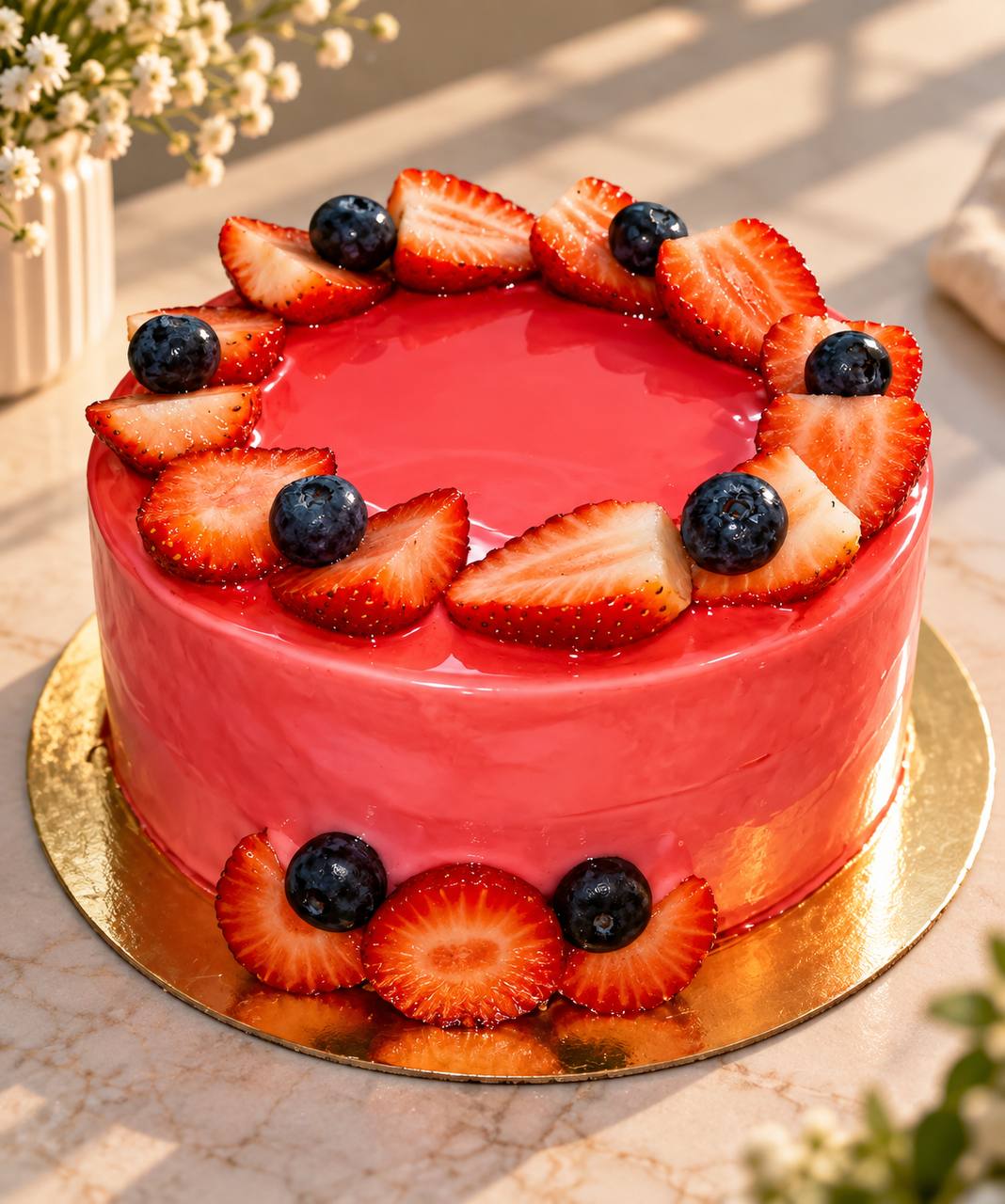 Strawberry and blueberry vegan cake