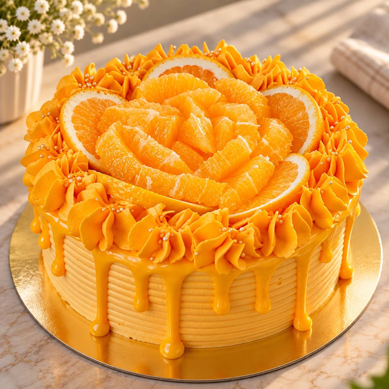 Fresh orange vegan cake