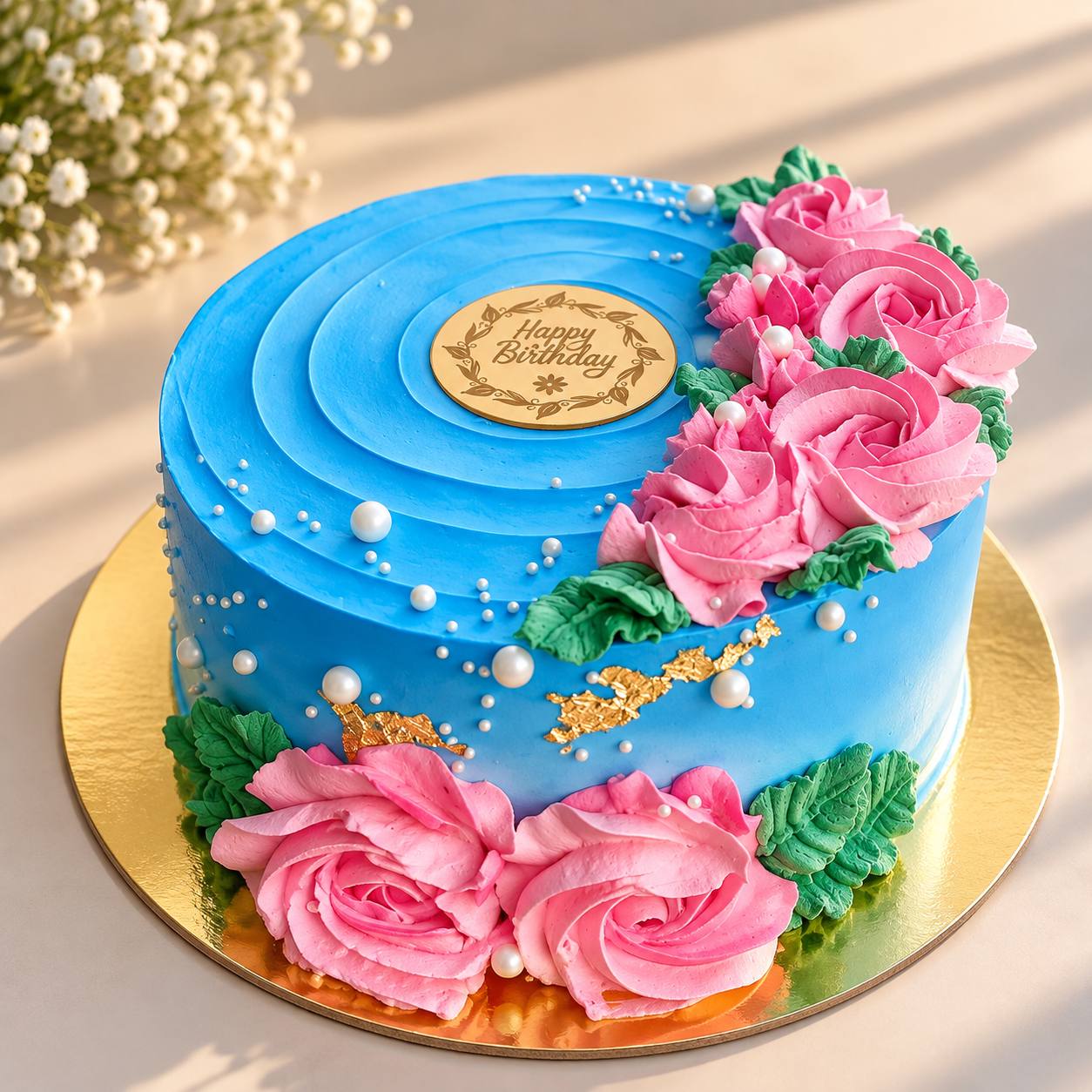 Pink and blue vegan celebration cake