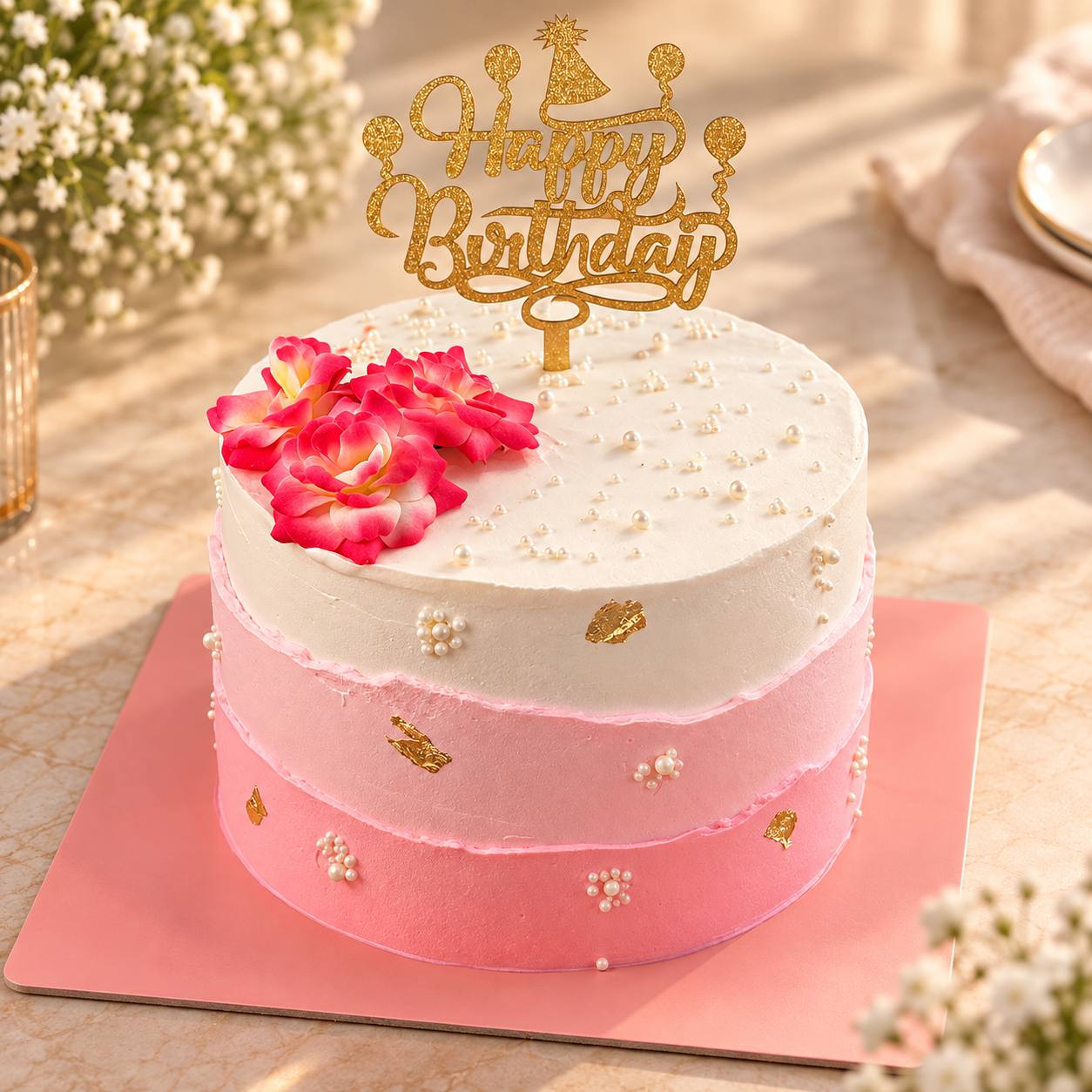 Elegant pink vegan celebration cake