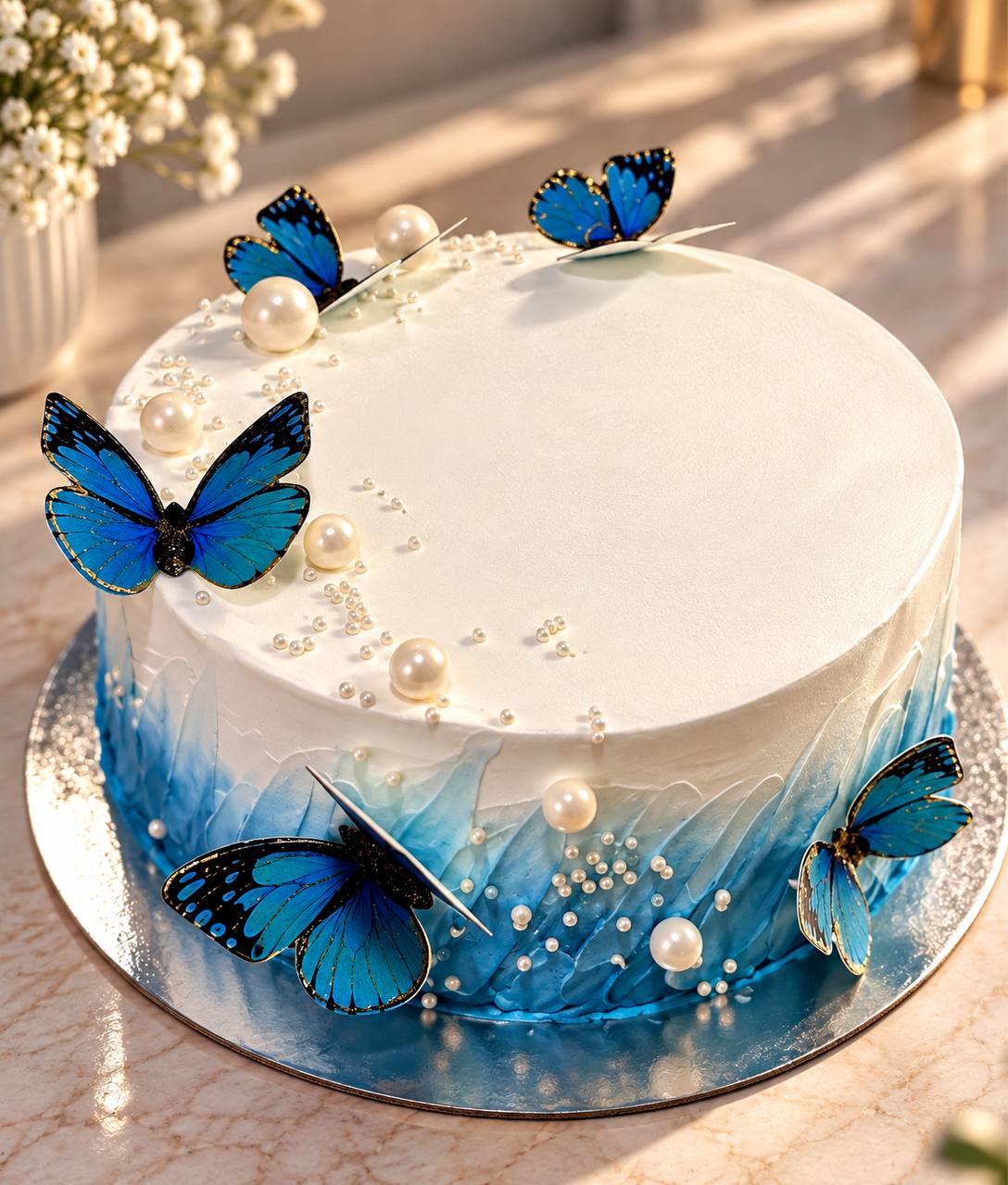 Blue butterfly cake