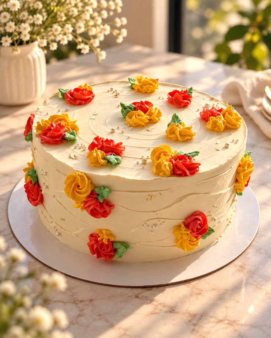 Cream floral cake