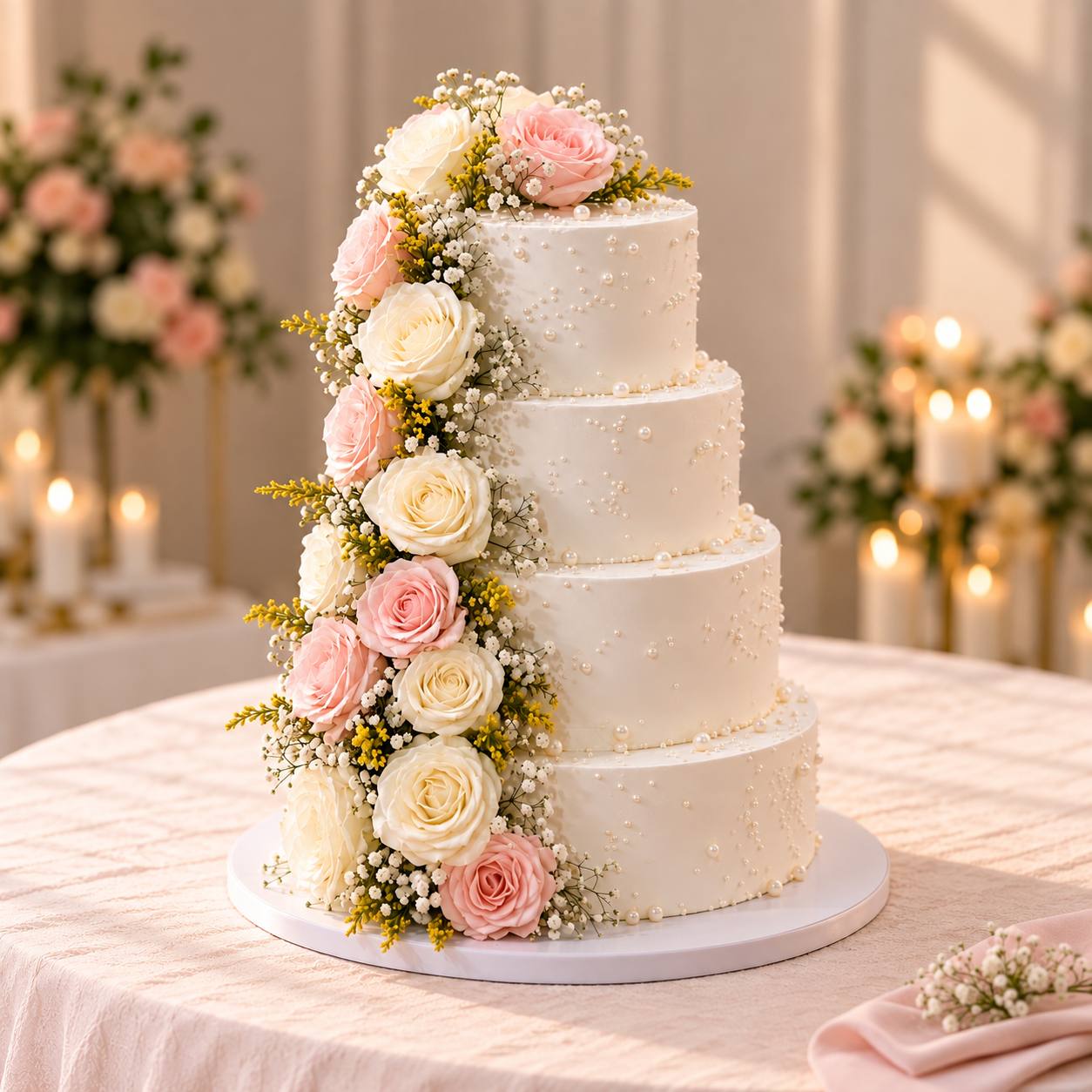 Blush floral wedding cake